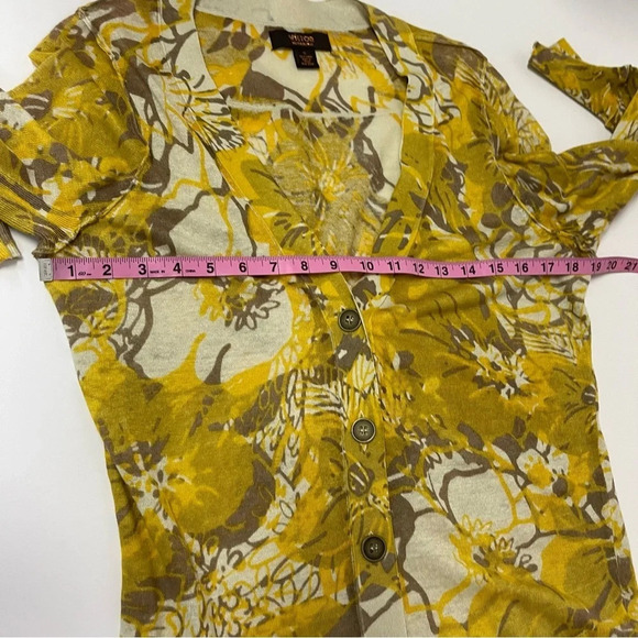 Victor Alfaro Cardigan Sweater Womens Size Small Yellow Floral Long Linen Vneck - Picture 6 of 8